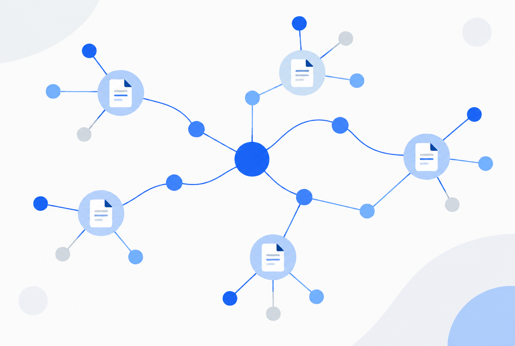 Network graph of connected nodes and documents